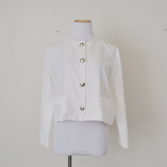 Vintage 90s White Long Sleeves Crop Blouse by Anley Catol - Picture 2 of 10